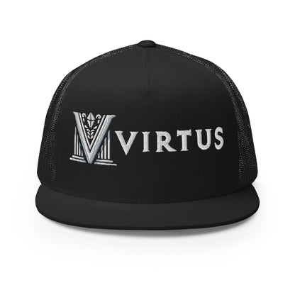 Embroidered - White Virtus Flat Billed Trucker Hat