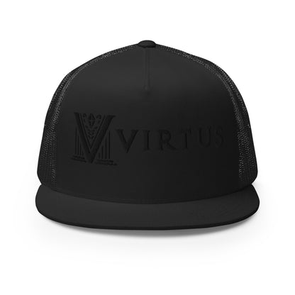 Embroidered - Black Virtus Flat Billed Trucker Hat