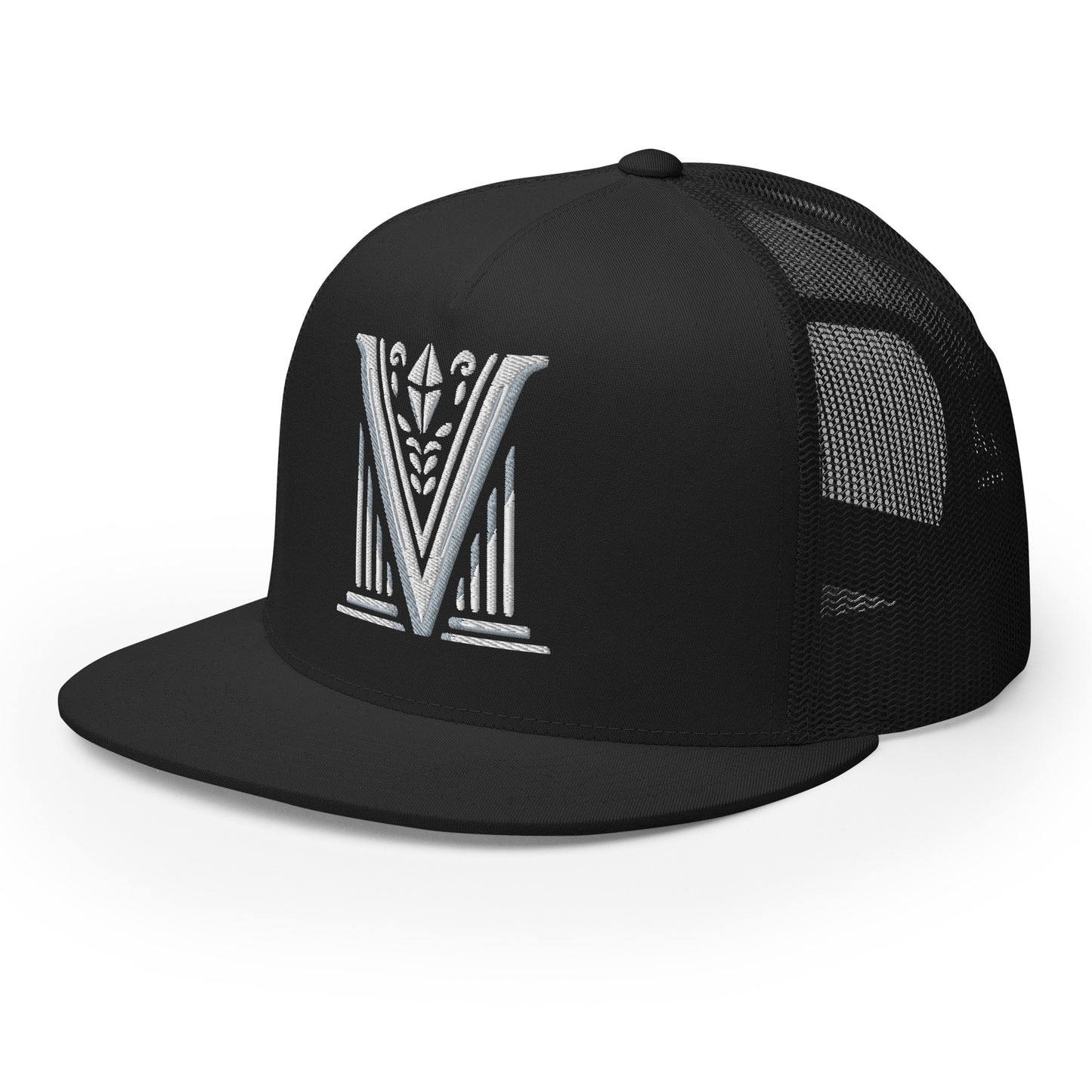 Embroidered - White Virtus Logo Flat Billed Trucker Hat