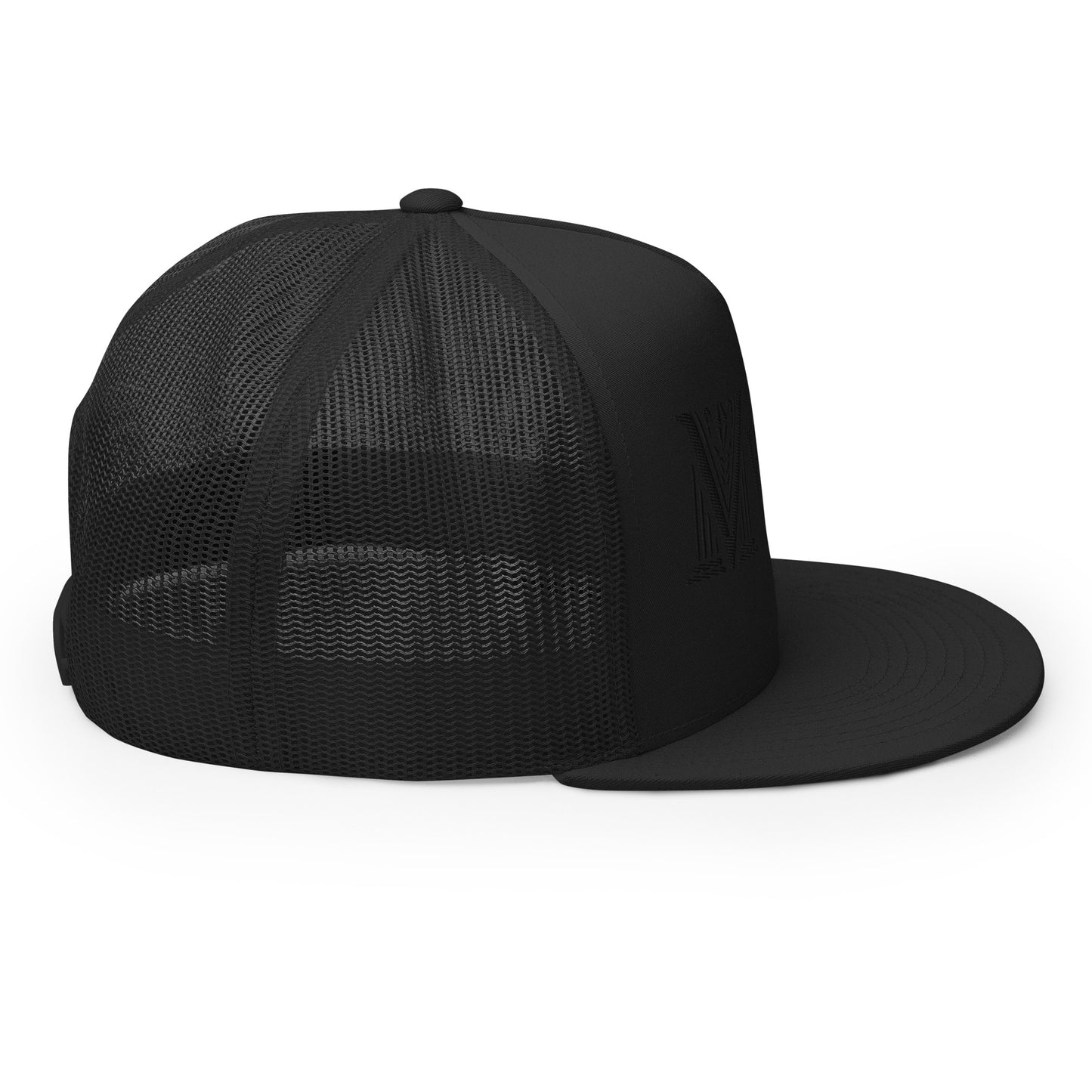 Embroidered - Black Virtus Flat Billed Trucker Hat