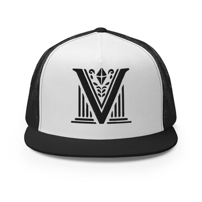 Embroidered - Black Virtus Logo Flat Billed Trucker Hat