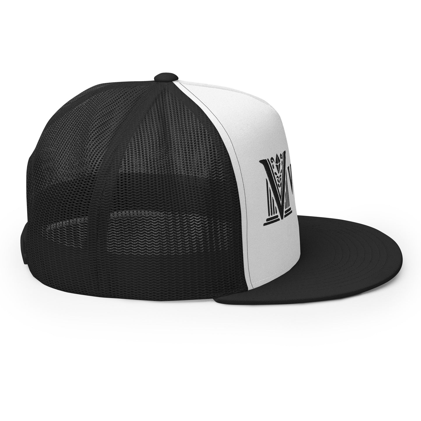 Embroidered - Black Virtus Flat Billed Trucker Hat