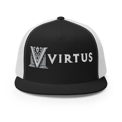 Embroidered - White Virtus Flat Billed Trucker Hat