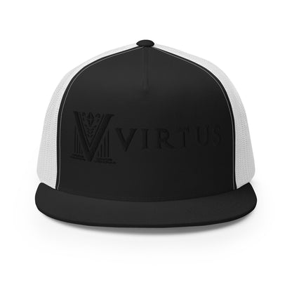 Embroidered - Black Virtus Flat Billed Trucker Hat