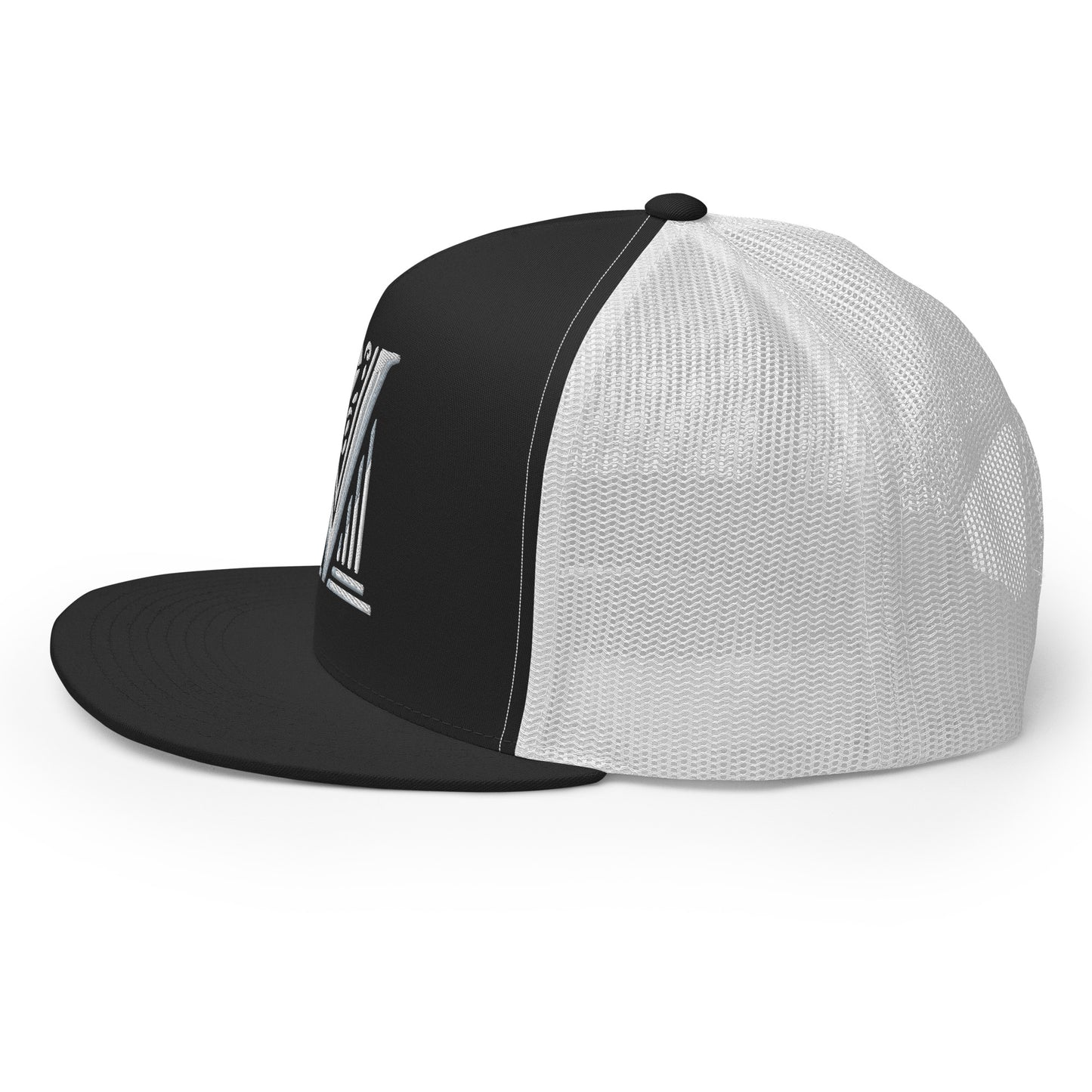 Embroidered - White Virtus Logo Flat Billed Trucker Hat