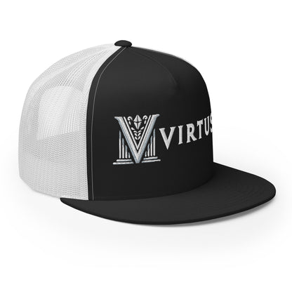 Embroidered - White Virtus Flat Billed Trucker Hat