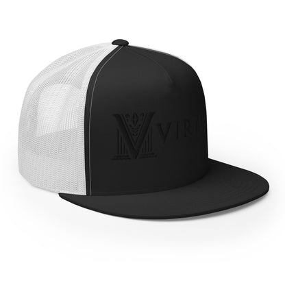 Embroidered - Black Virtus Flat Billed Trucker Hat