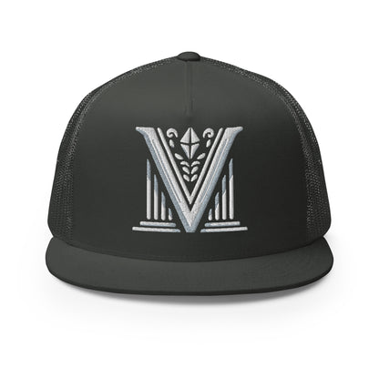 Embroidered - White Virtus Logo Flat Billed Trucker Hat