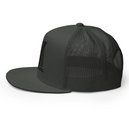 Embroidered - Black Virtus Logo Flat Billed Trucker Hat