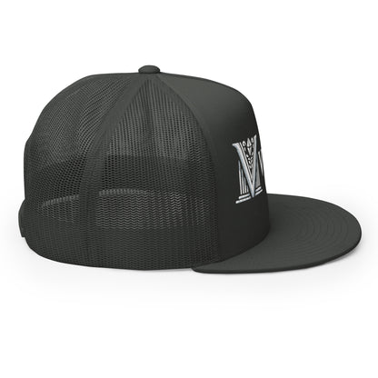 Embroidered - White Virtus Flat Billed Trucker Hat