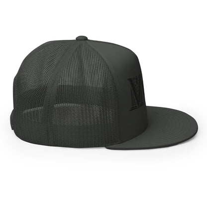 Embroidered - Black Virtus Flat Billed Trucker Hat