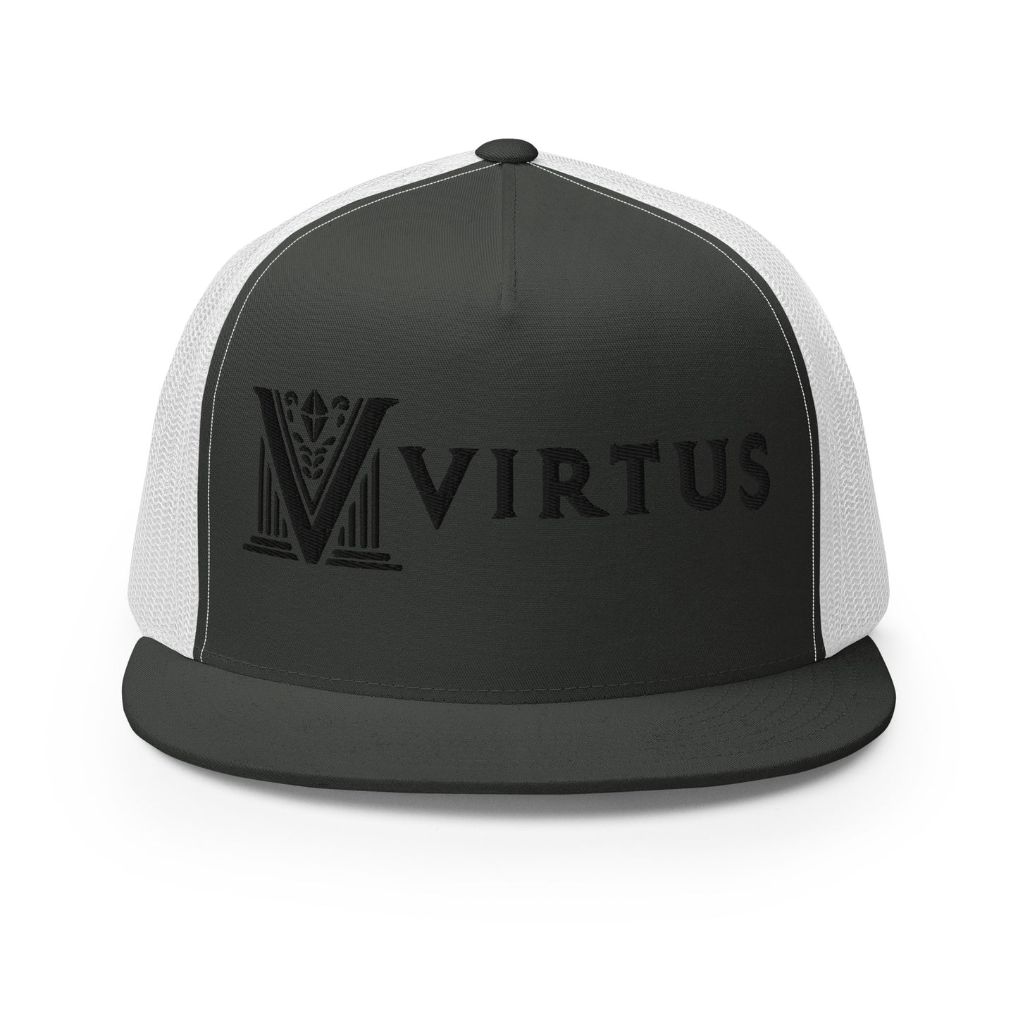 Embroidered - Black Virtus Flat Billed Trucker Hat