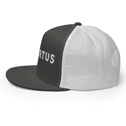 Embroidered - White Virtus Flat Billed Trucker Hat