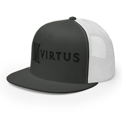 Embroidered - Black Virtus Flat Billed Trucker Hat