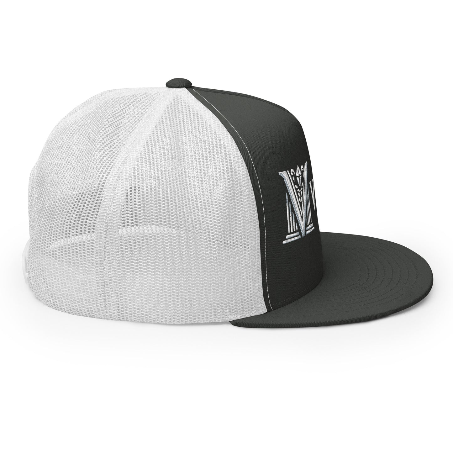 Embroidered - White Virtus Flat Billed Trucker Hat