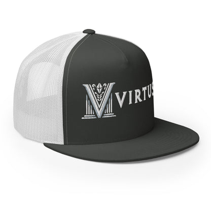 Embroidered - White Virtus Flat Billed Trucker Hat