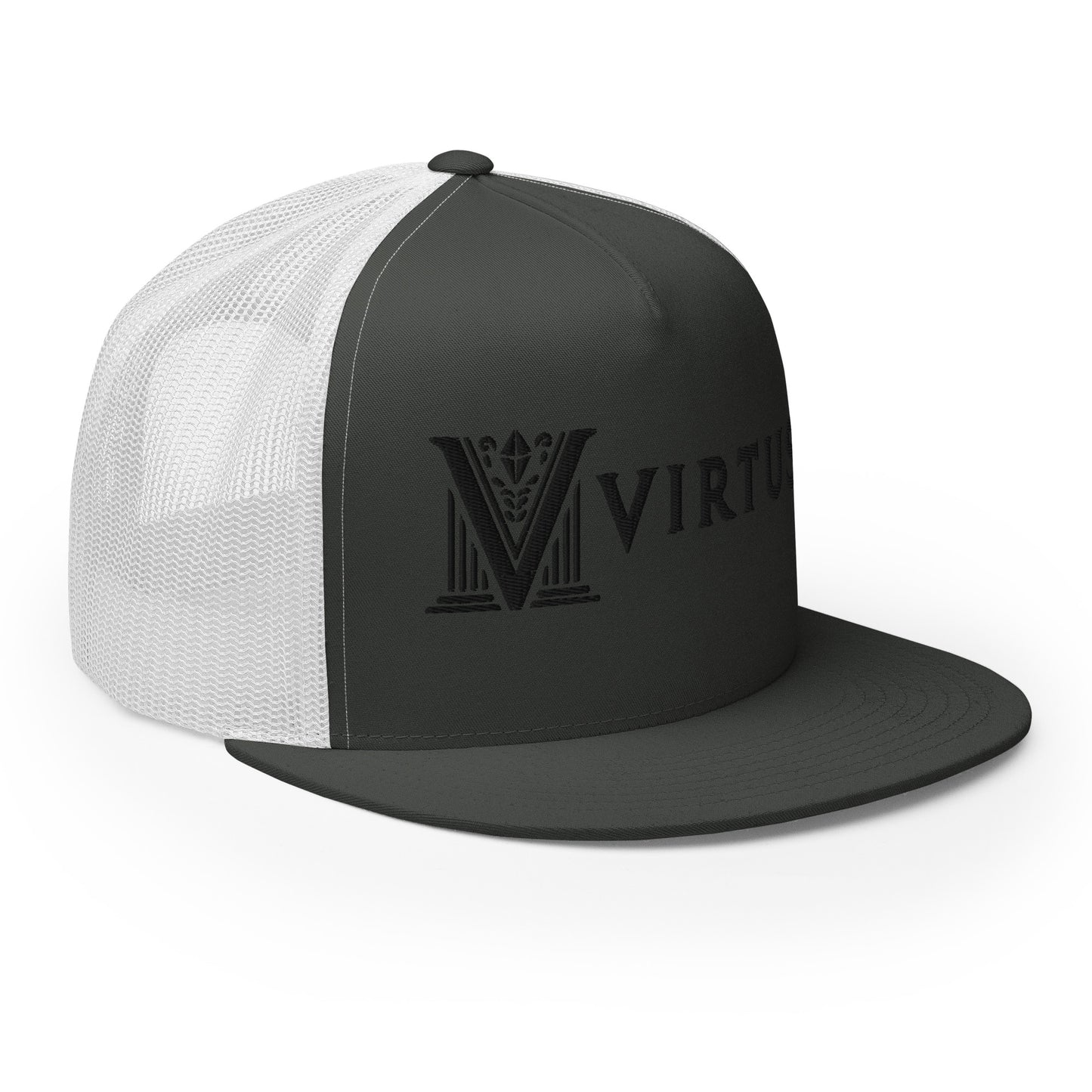 Embroidered - Black Virtus Flat Billed Trucker Hat