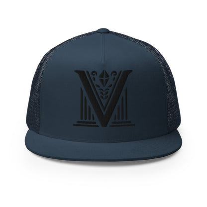 Embroidered - Black Virtus Logo Flat Billed Trucker Hat