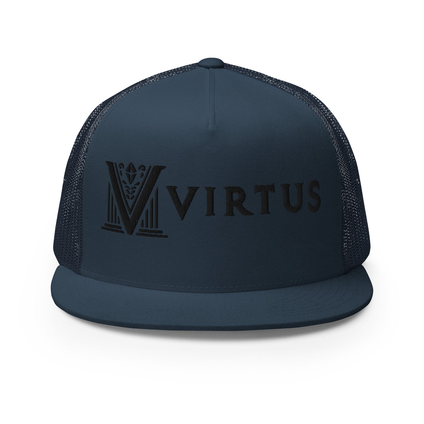 Embroidered - Black Virtus Flat Billed Trucker Hat