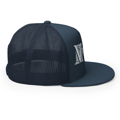 Embroidered - White Virtus Flat Billed Trucker Hat