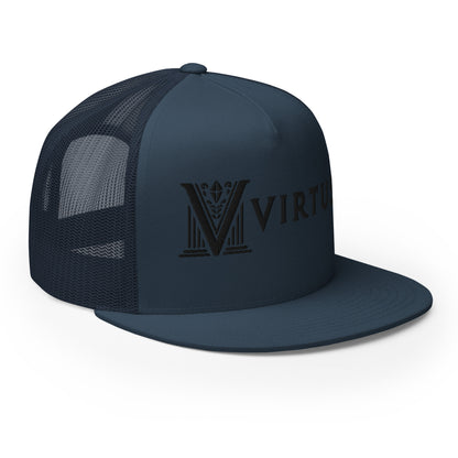 Embroidered - Black Virtus Flat Billed Trucker Hat