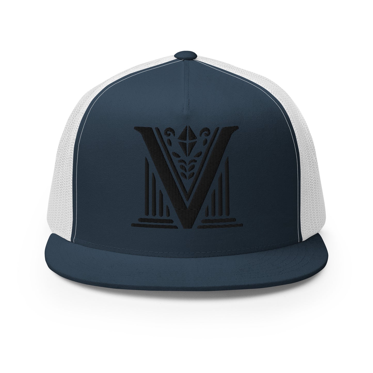 Embroidered - Black Virtus Logo Flat Billed Trucker Hat