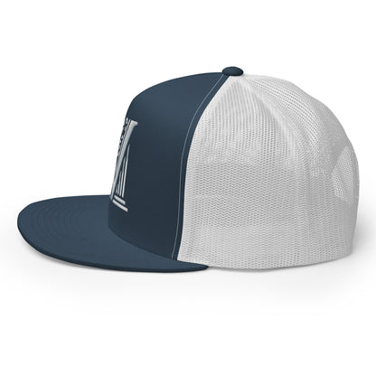 Embroidered - White Virtus Logo Flat Billed Trucker Hat