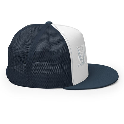 Embroidered - White Virtus Flat Billed Trucker Hat