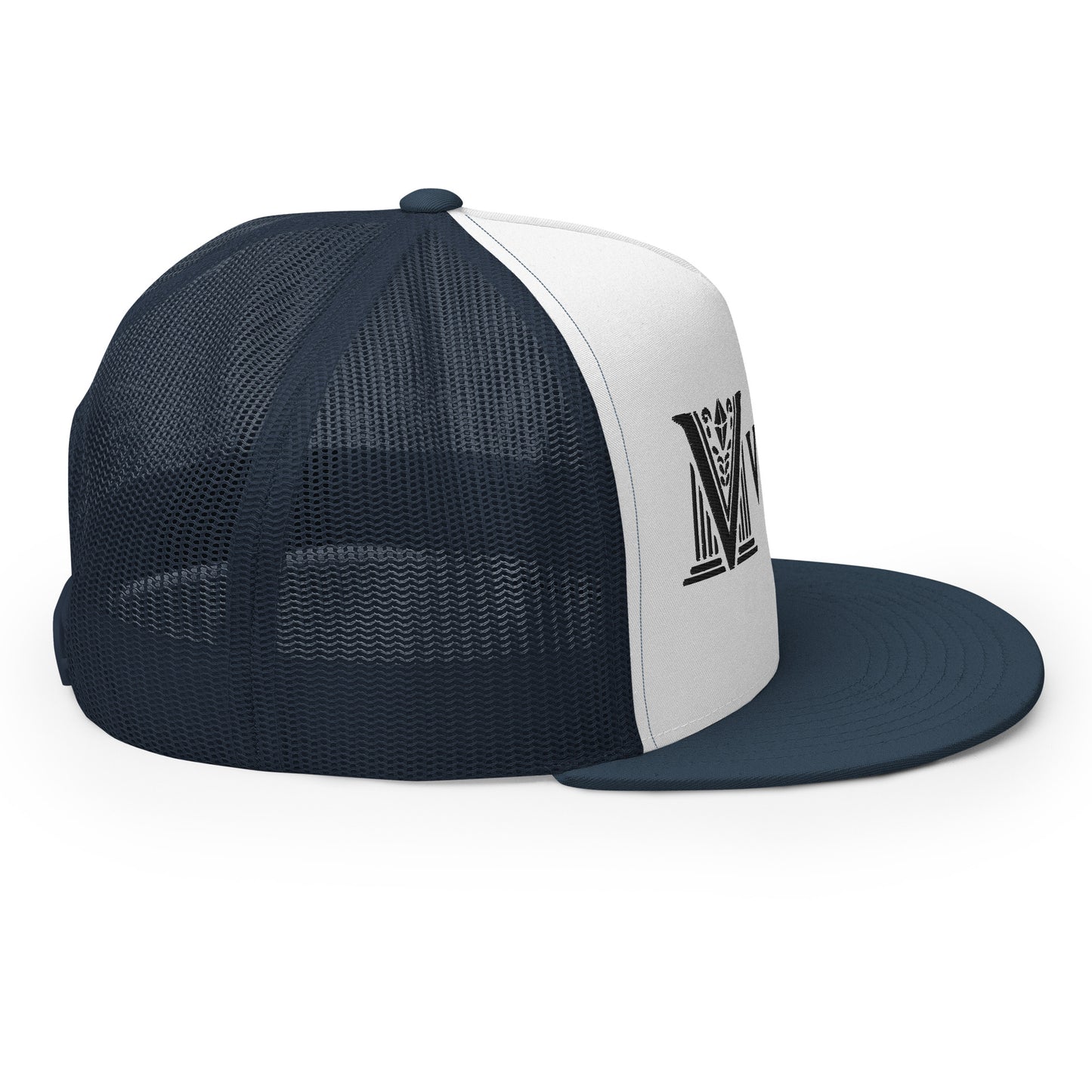 Embroidered - Black Virtus Flat Billed Trucker Hat