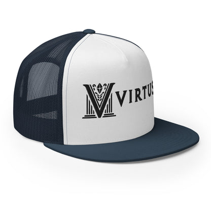 Embroidered - Black Virtus Flat Billed Trucker Hat