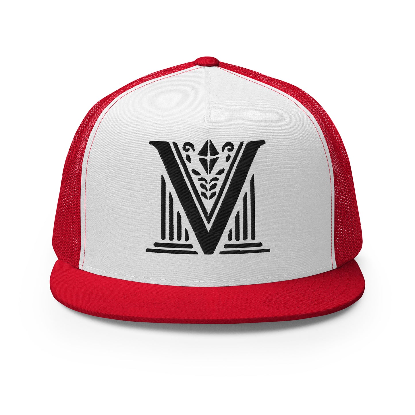 Embroidered - Black Virtus Logo Flat Billed Trucker Hat