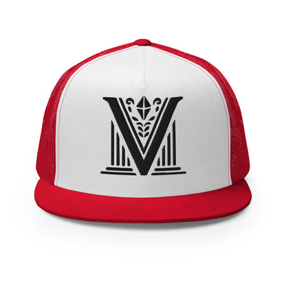 Embroidered - Black Virtus Logo Flat Billed Trucker Hat