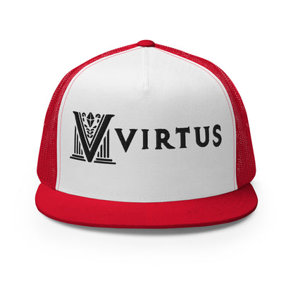 Embroidered - Black Virtus Flat Billed Trucker Hat