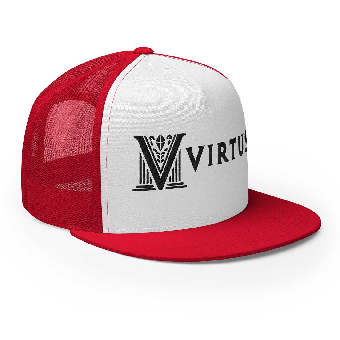 Embroidered - Black Virtus Flat Billed Trucker Hat