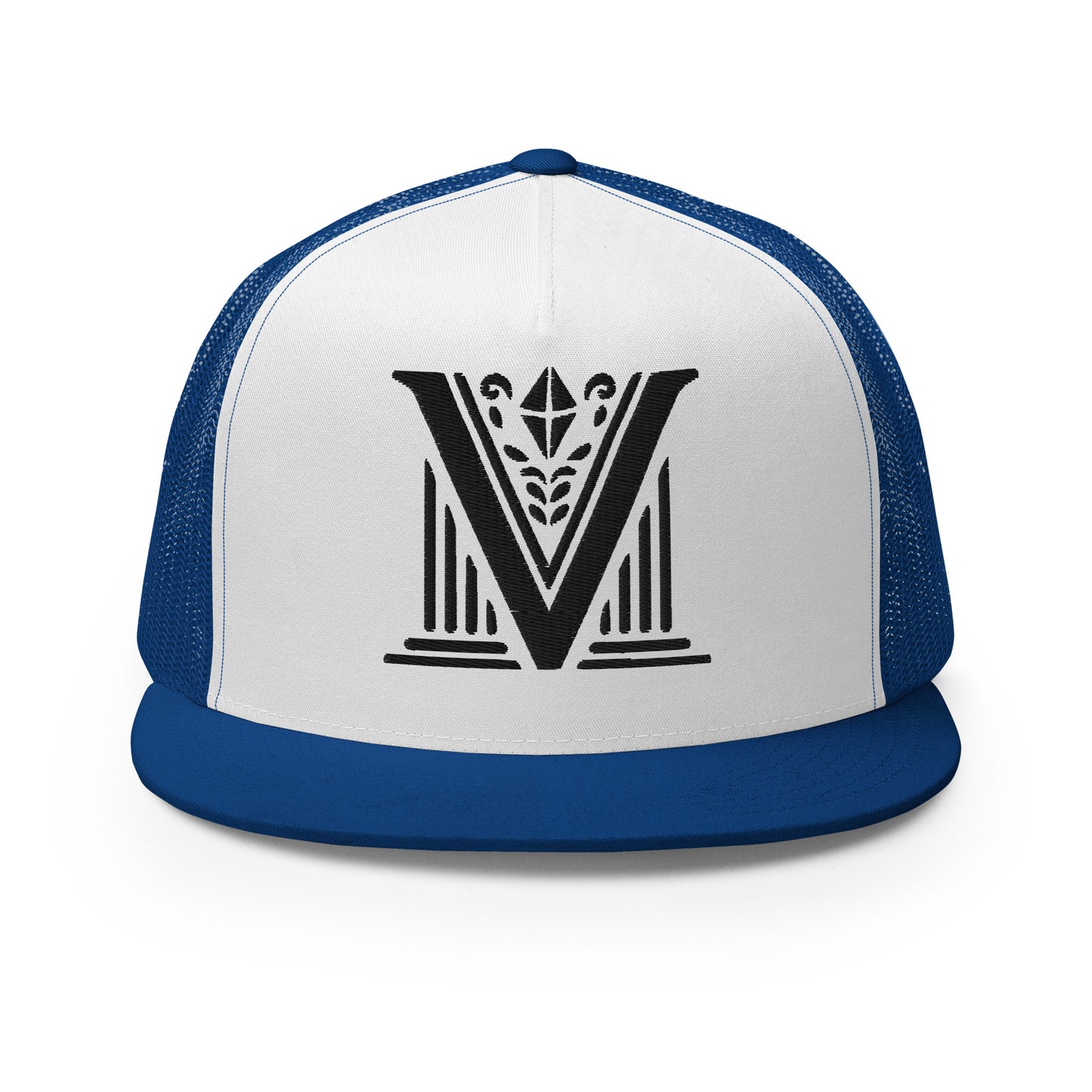 Embroidered - Black Virtus Logo Flat Billed Trucker Hat