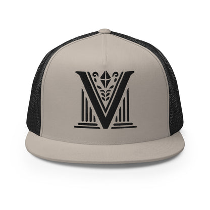 Embroidered - Black Virtus Logo Flat Billed Trucker Hat