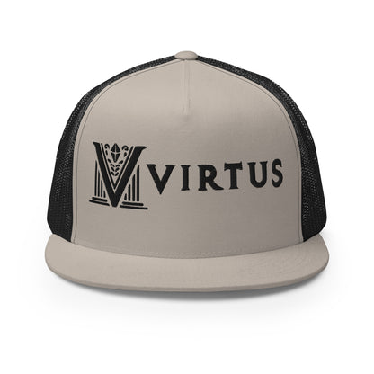 Embroidered - Black Virtus Flat Billed Trucker Hat