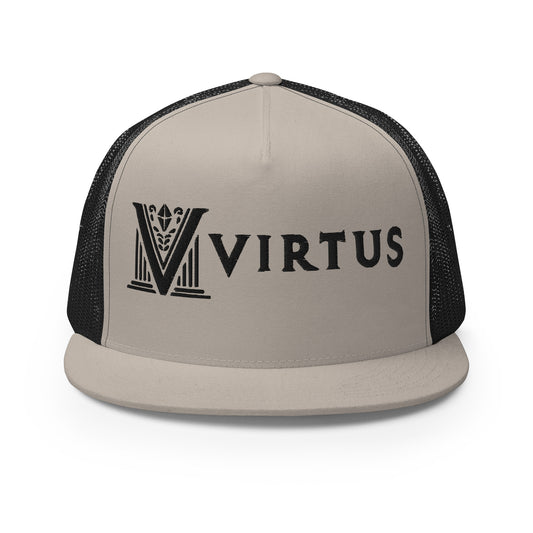 Embroidered - Black Virtus Flat Billed Trucker Hat