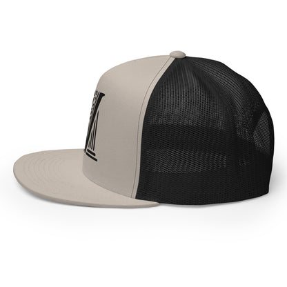 Embroidered - Black Virtus Logo Flat Billed Trucker Hat