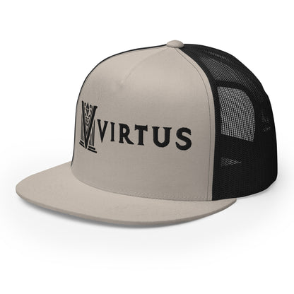 Embroidered - Black Virtus Flat Billed Trucker Hat