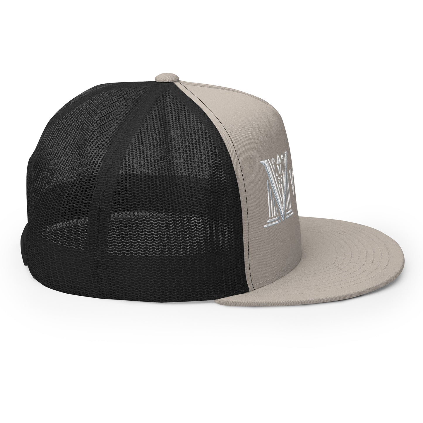 Embroidered - White Virtus Flat Billed Trucker Hat