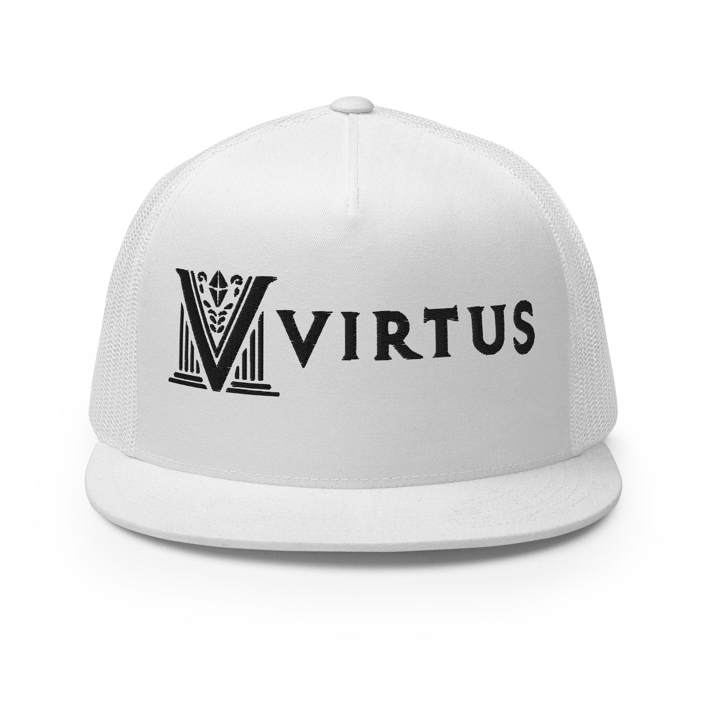 Embroidered - Black Virtus Flat Billed Trucker Hat