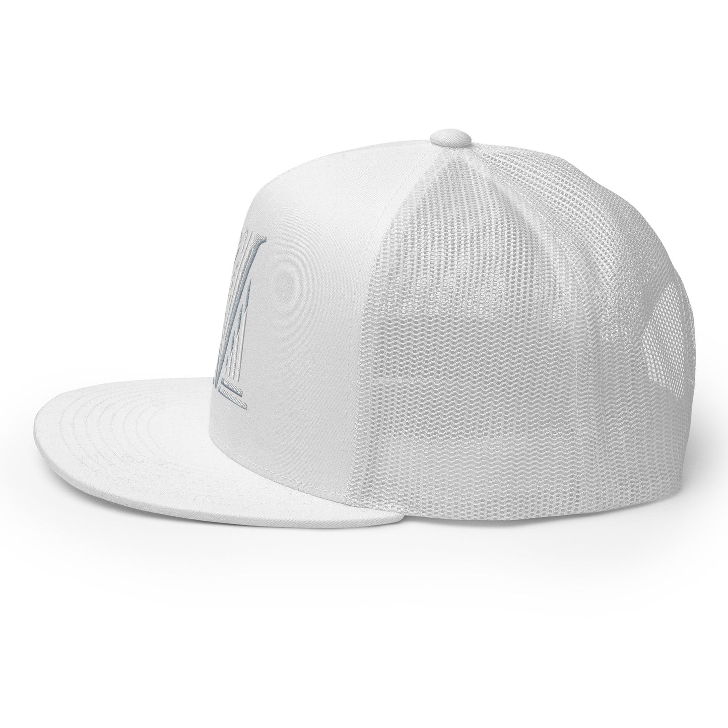 Embroidered - White Virtus Logo Flat Billed Trucker Hat