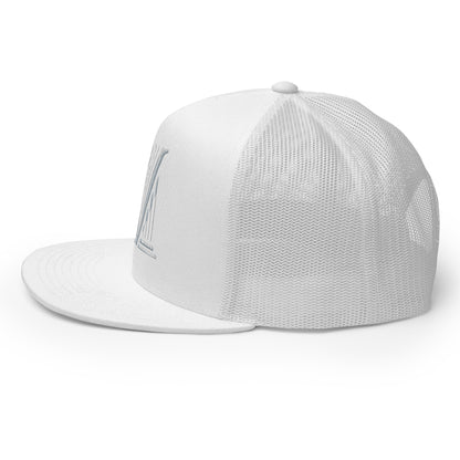 Embroidered - White Virtus Logo Flat Billed Trucker Hat