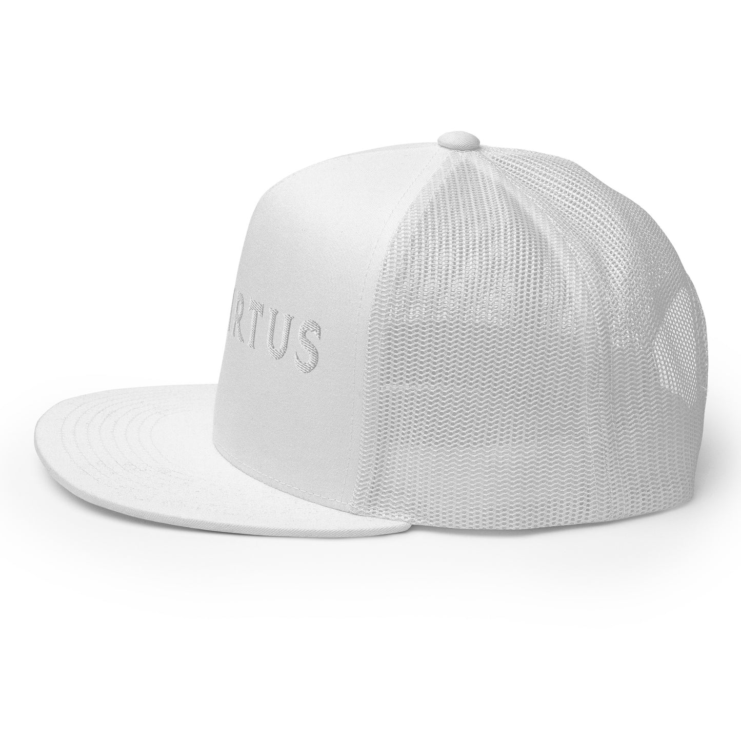 Embroidered - White Virtus Flat Billed Trucker Hat