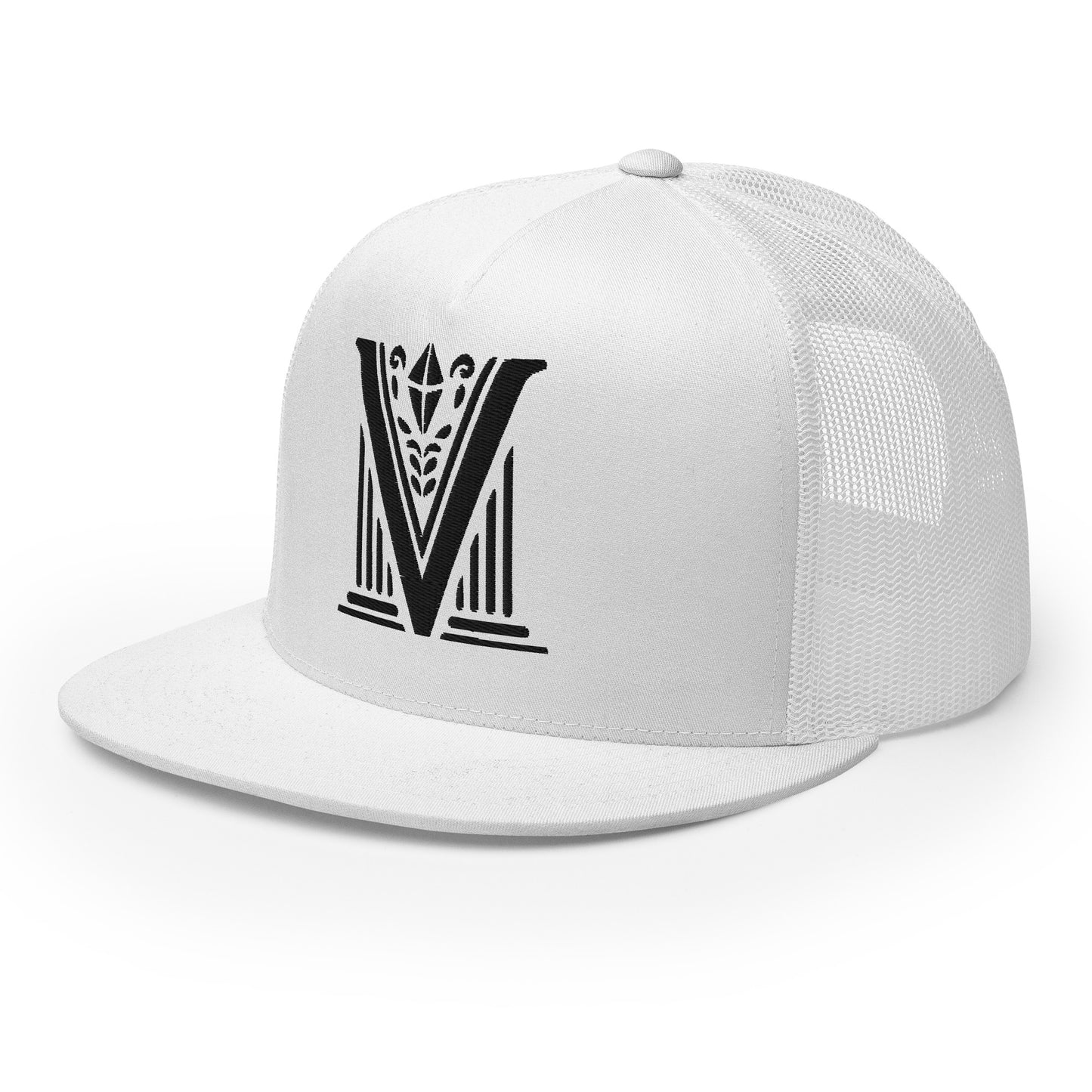 Embroidered - Black Virtus Logo Flat Billed Trucker Hat