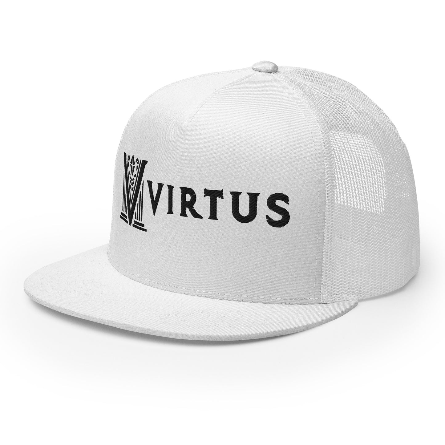 Embroidered - Black Virtus Flat Billed Trucker Hat