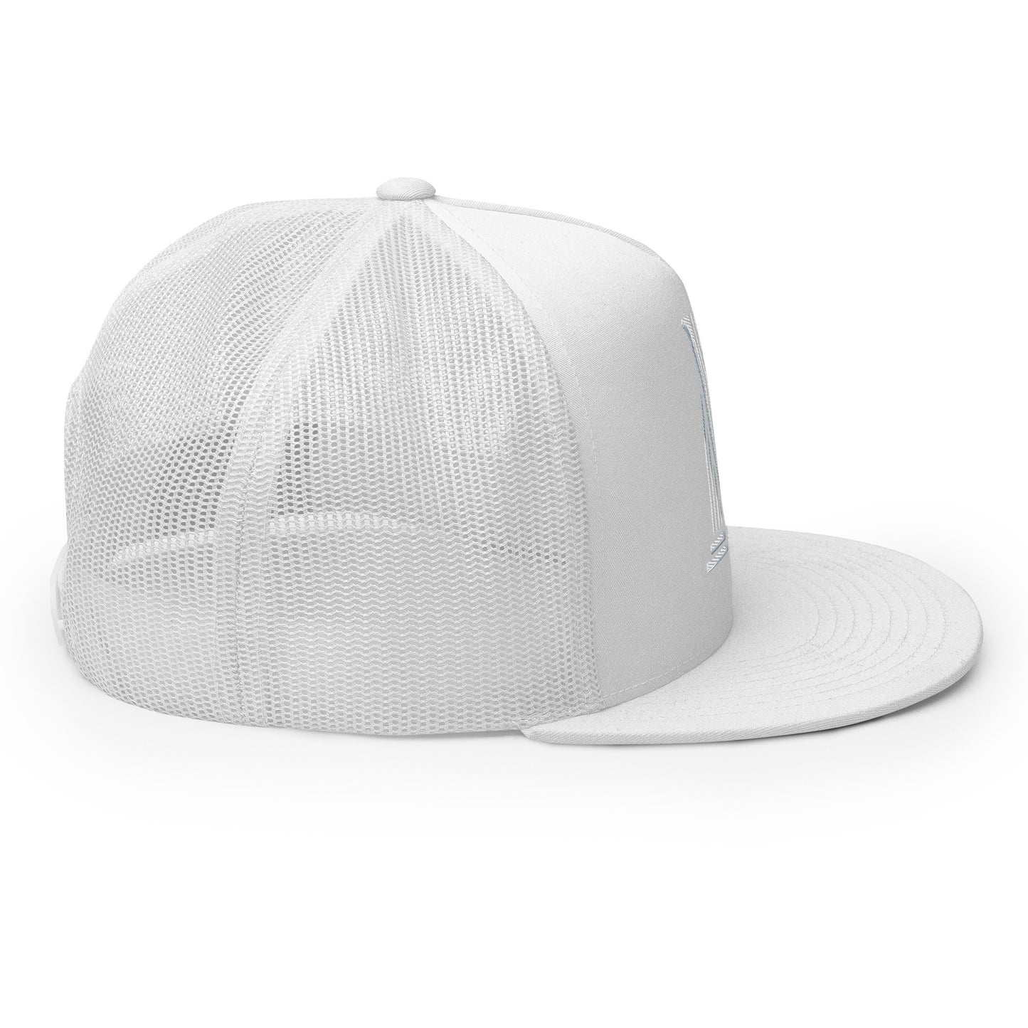 Embroidered - White Virtus Logo Flat Billed Trucker Hat