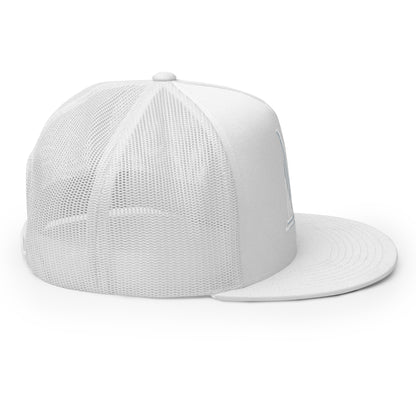 Embroidered - White Virtus Logo Flat Billed Trucker Hat