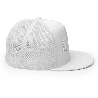 Embroidered - White Virtus Flat Billed Trucker Hat